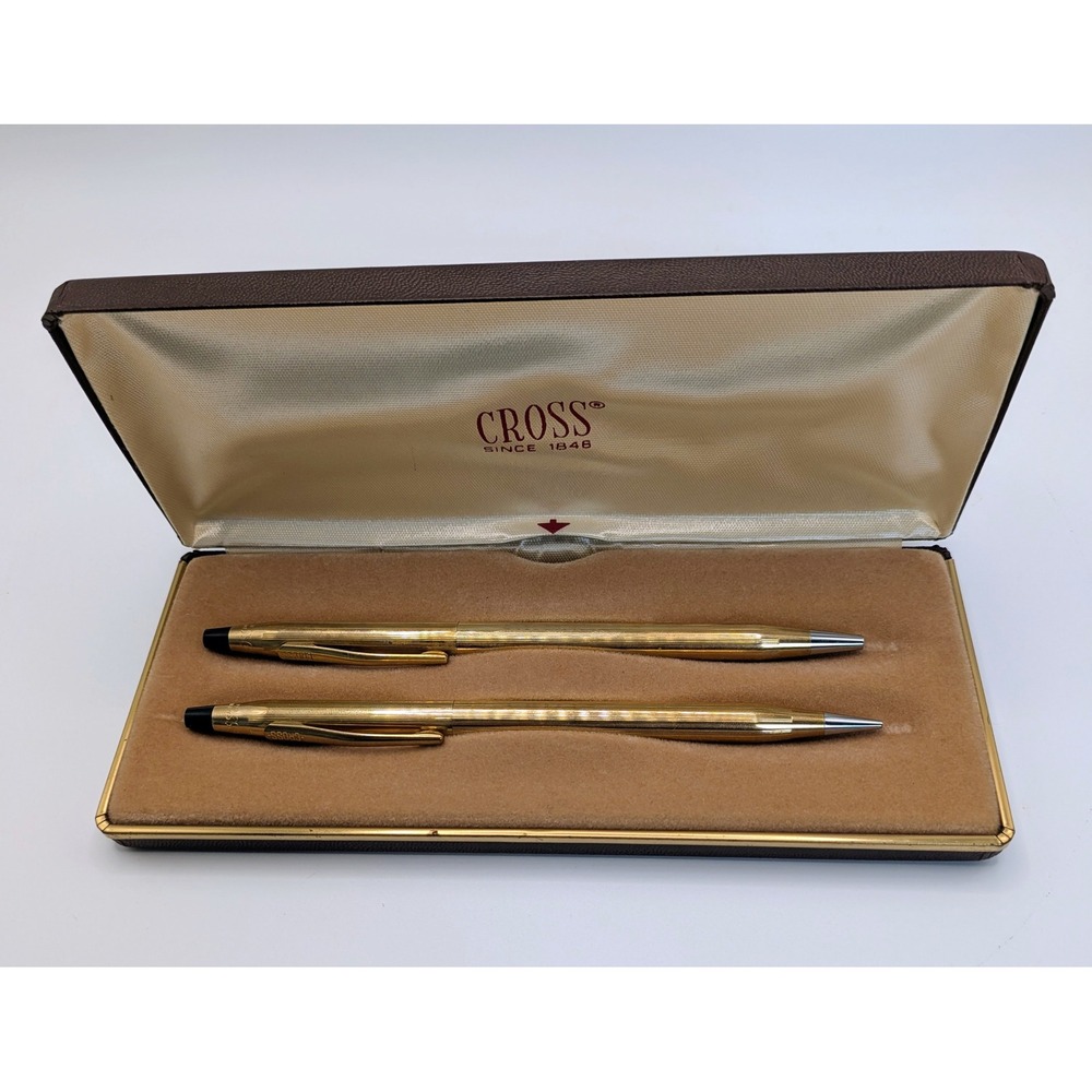 Vintage Cross 10K Gold Filled Pen and Pencil Set in Case 1970's-1980's